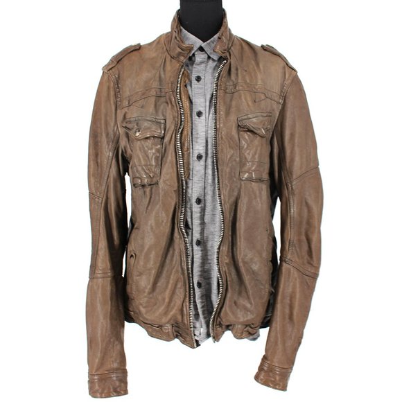All Saints Other - All Saints Post Commander Brown Leather Zip Up Moto Jacket size Medium M